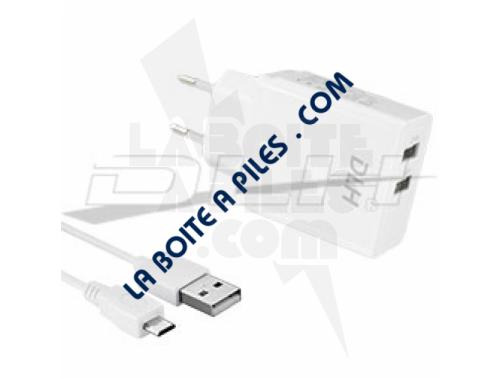 CHARGEUR SECTEUR 2 PORTS USB 12W AVEC CABLE MICRO USB POUR UNE TABLETTE OU DEUX SMARTPHONES