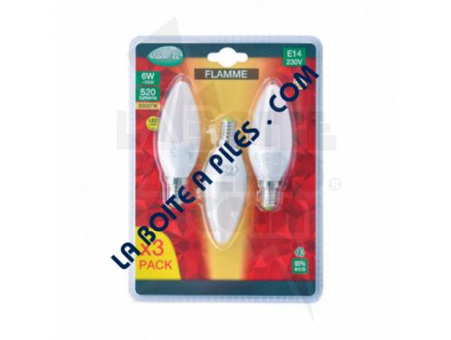 AMPOULE LED E14 FLAMME 6W 3000°K BLISTER X 3