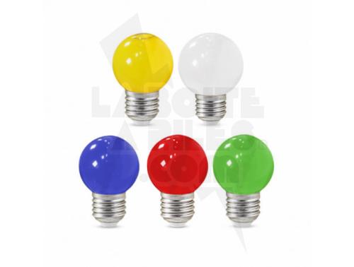 BLISTER DE 5 AMPOULE LED COULEUR E27 BULB G45 1W