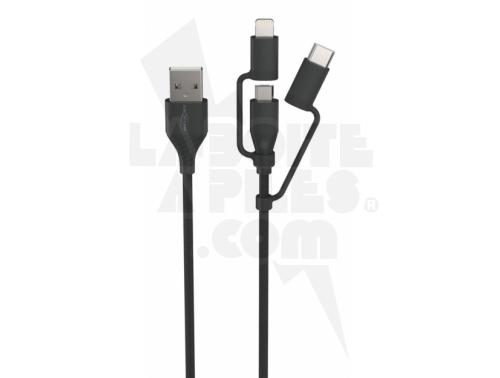 USB CABLE, USB A PLUG TO LIGHTNING PLUG, MICRO USB PLUG, USB TYPE C PLUG, 1.2 M, 3.9 FT